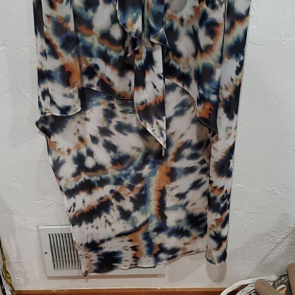 BCBCMaxAzria Tara Dress - Multicolor Abstract Tie Dye - Asymmetrical Maxi Dress - Picture 4 of 15